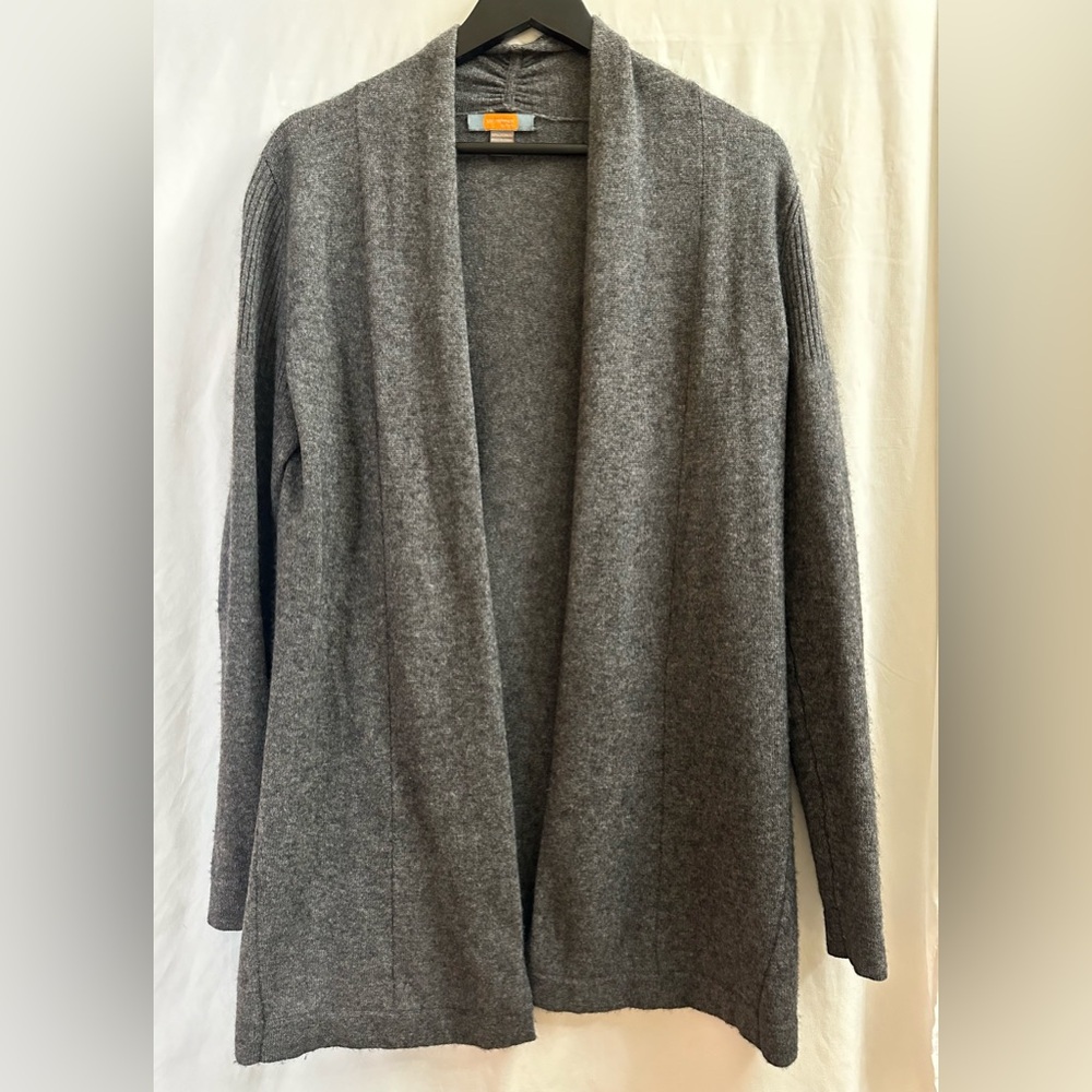 Forte Cashmere Open Front Gray Cardigan Size L